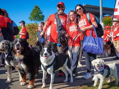 Family with three dogs